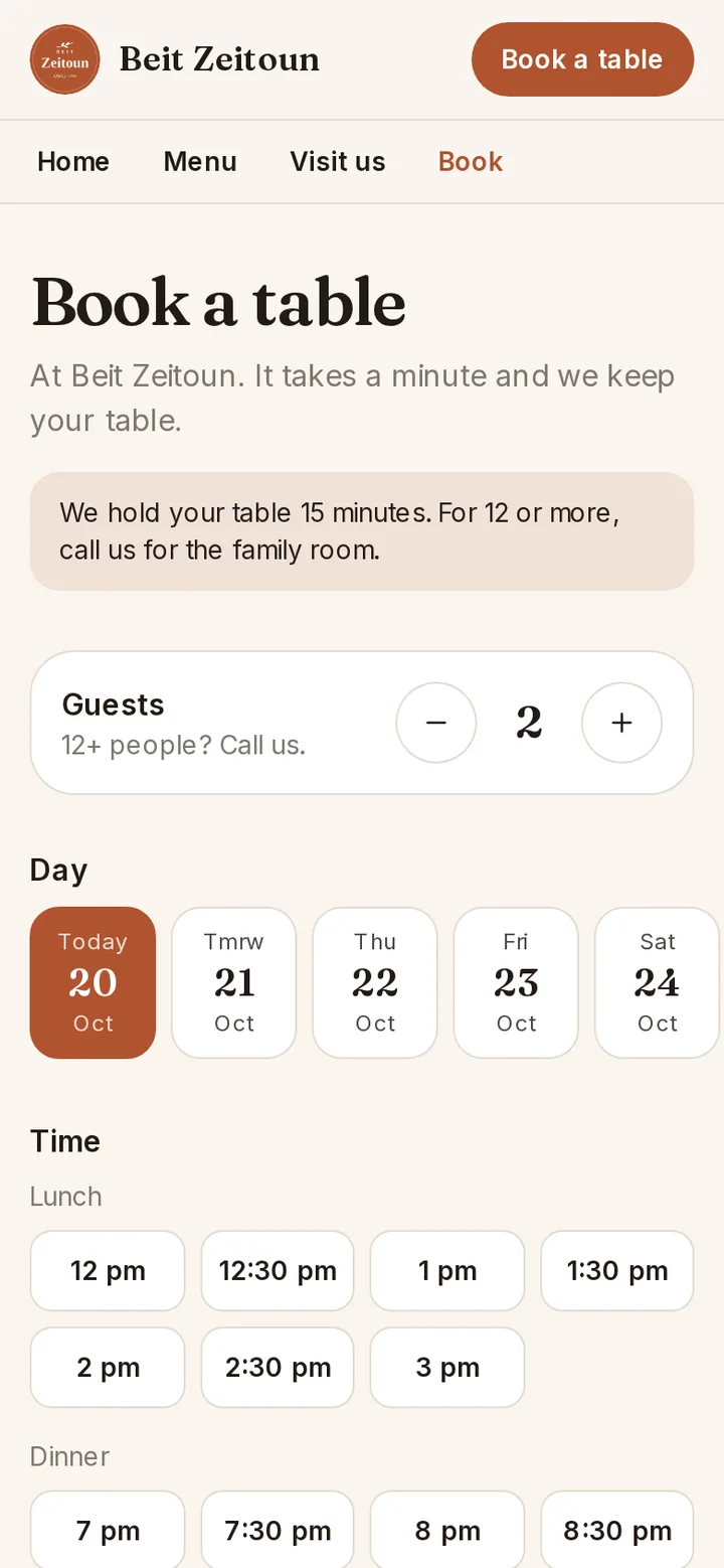 Booking a table on a phone