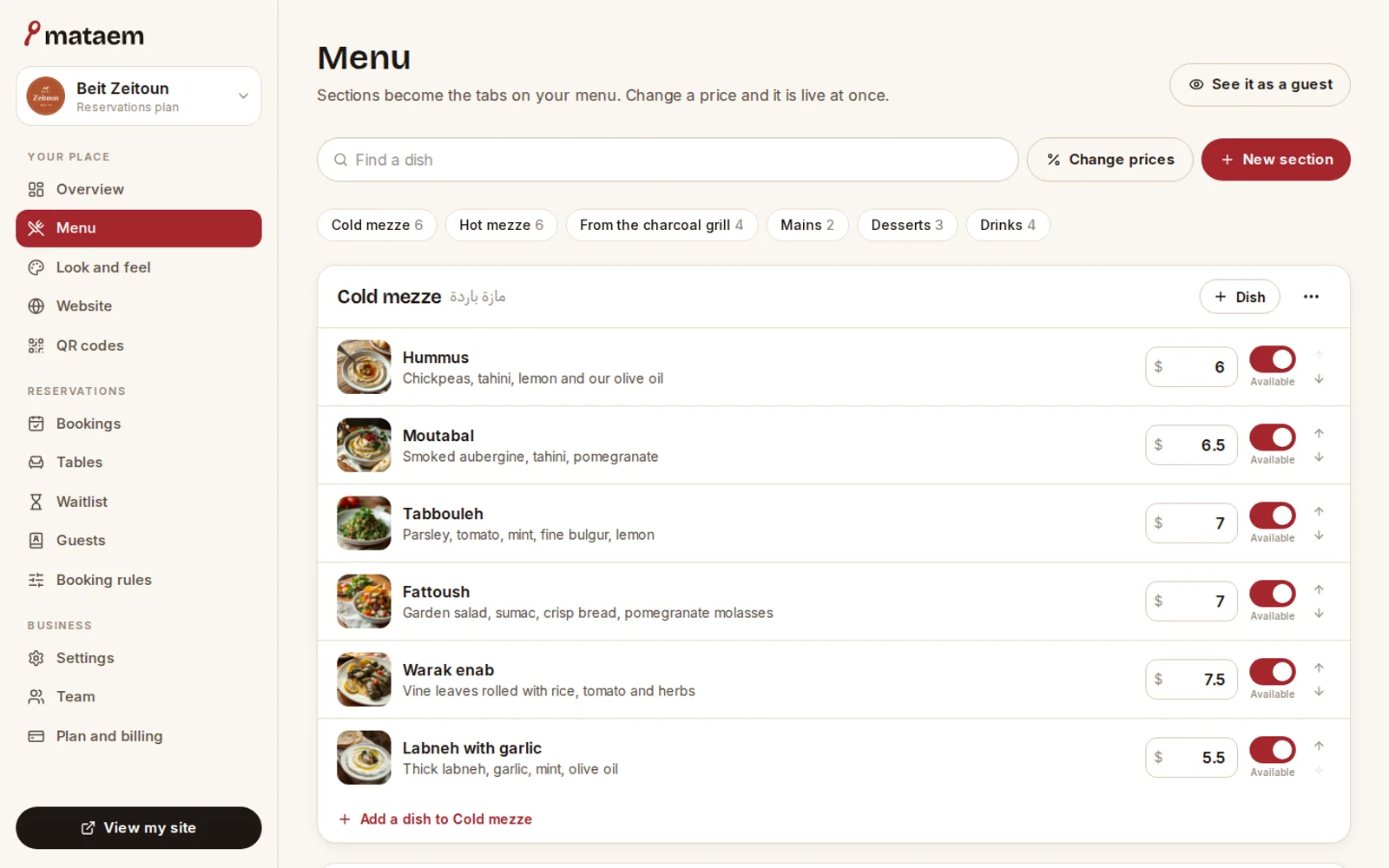The menu editor